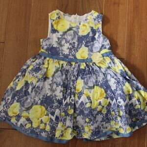Sara Banda Sleeveless Formal Dress Blue‎ Yellow Floral Print 12 Month